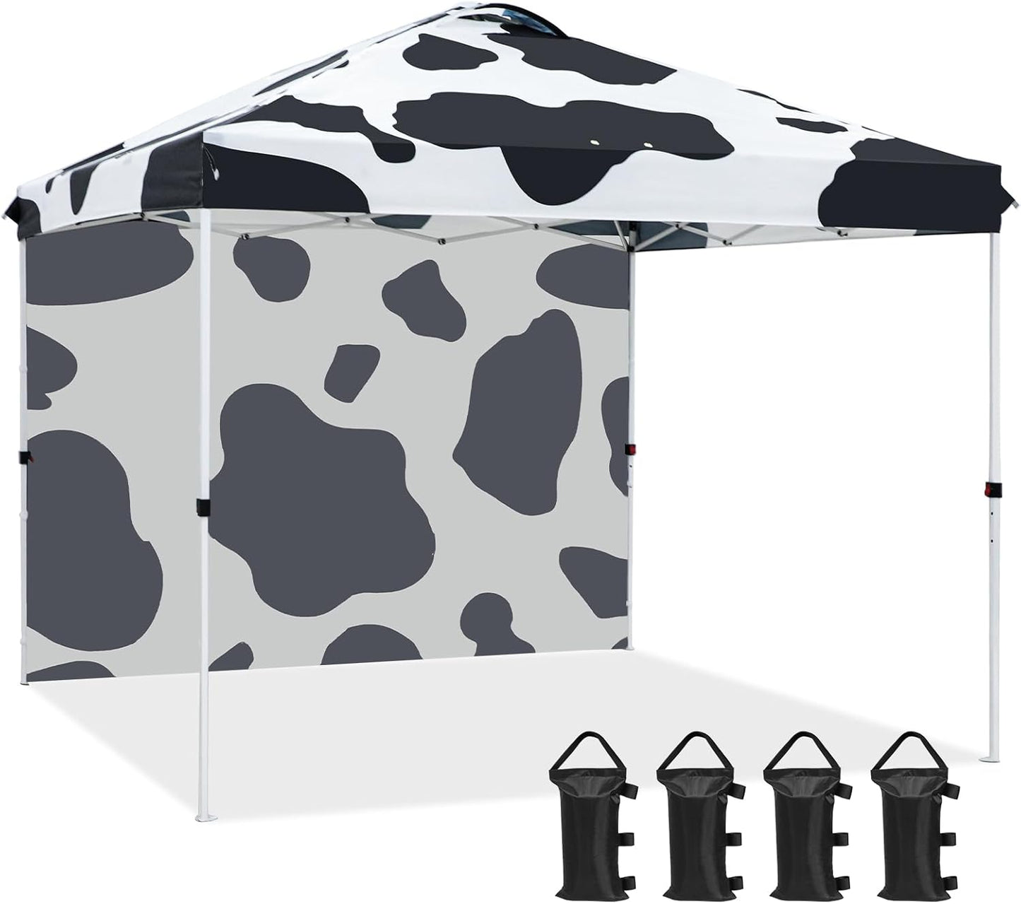 EAGLE PEAK Pop Up Canopy Tent with 1 Sidewall, Easy Setup Event Tent, Outdoor Sun Shade, Wheeled Carry Bag, Stakes and Guy Ropes, Instant Canopy 10x10, Cow Print