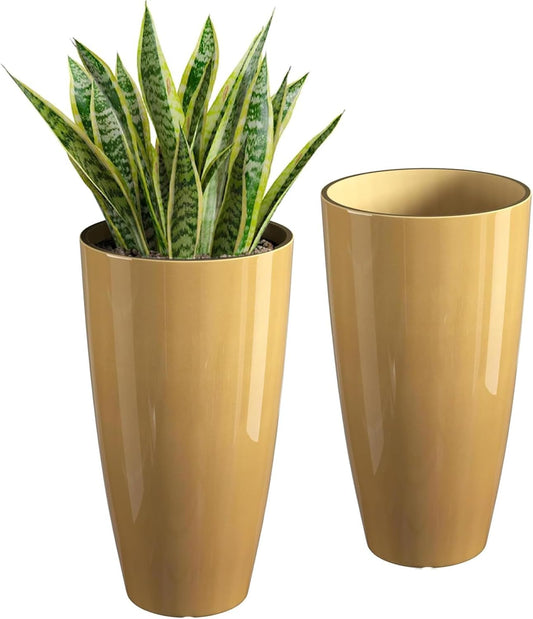 QCQHDU 21 inch Tall Planters for Outdoor & Indoor Plants, 2 Pack Sturdy Plant-Flower-Tree Pots for Front Porch Patio Deck Living Room Decor
