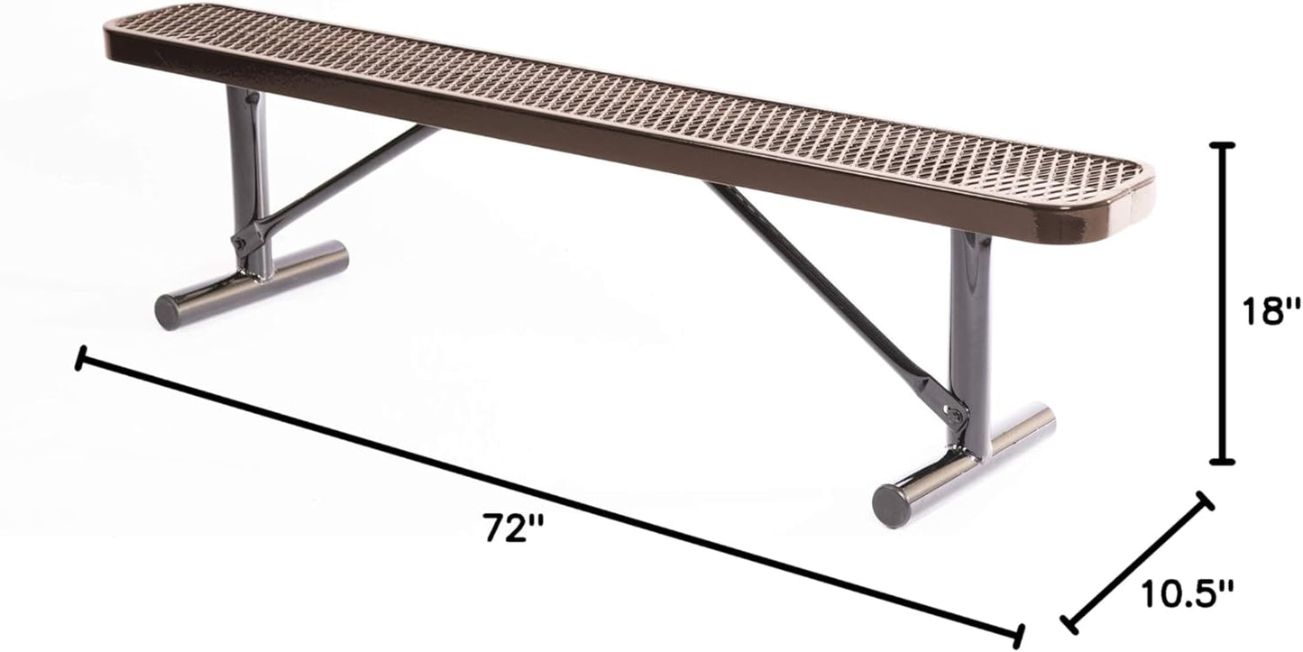 Coated Outdoor Furniture Heavy-Duty Portable Outdoor Bench Thermoplastic Coated, Expanded Metal, Commercial-Grade Seating, Made in America (Portable Without Back, 6 Ft, Brown)