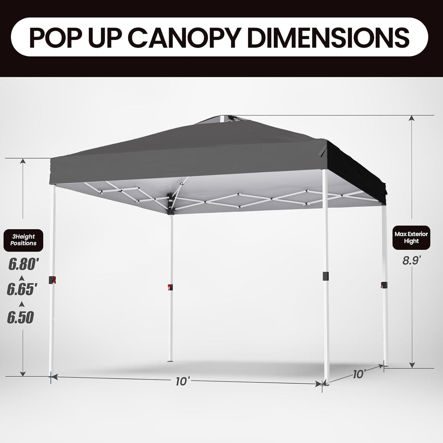 Shades 10x10 Pop Up Canopy with One Push Setup,Heavy Duty Beach Tent with Wheels for Easy Moving, Sun Shelter for Parties,Events, Outdoor Gazebo with 420D Coated Waterproof Grey Fabric