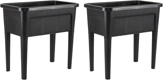 2 Pcs Plastic Raised Garden Beds with Legs，16 Gallon Outdoor Elevated Garden Planter Box，Perfect for Flowers, Vegetables, and Herbs