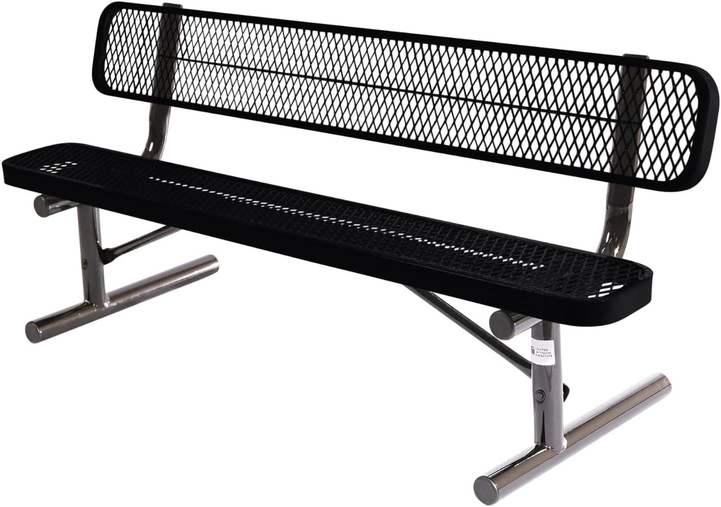 Coated Outdoor Furniture Heavy-Duty Portable Outdoor Bench Thermoplastic Coated, Expanded Metal, Commercial-Grade Seating, Made in America (Portable with Back, 6 Ft, Black)