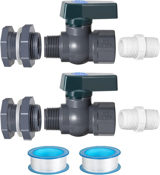 2 Pack Rain Barrel Spigot Kit - Suswillhit Water Barrel PVC Garden Diverter Kit with Bulkhead Fitting Hose Faucet Adapter and Thread Seal Tape for Water Tanks, Aquariums, Tubs, Pool, Garden Barrel