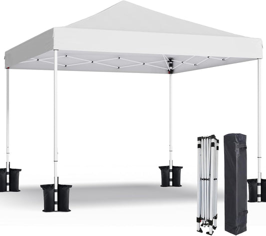 Shades 10x10 Pop Up Canopy,Heavy Duty Beach Tent with Carrying Bag for Easy Moving,Sun Shelter for Parties,Events,Camping,Outdoor Gazebo with 420D PU Coated Waterproof White Fabric,4 Sandbags