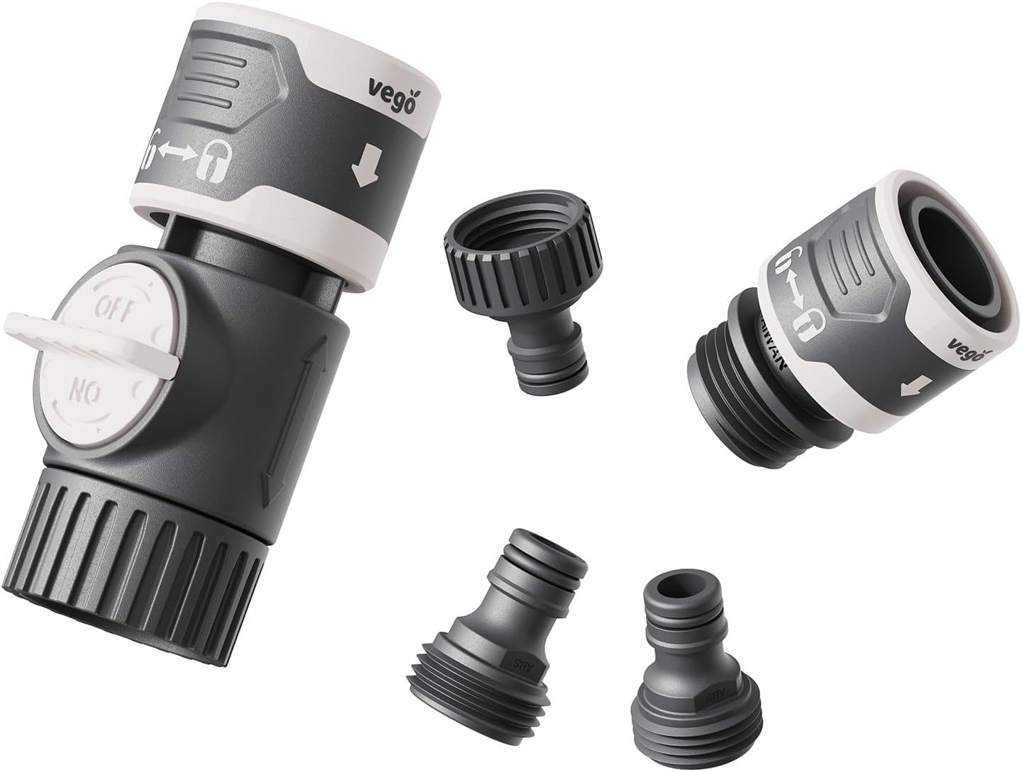 Vego Quick Connector Set with Shut Off Valve and Water Stop & Lock, Quick Connect Hose Fittings Feature Quick Release Kit Hose Fittings and Adapters- V1 Set of 5