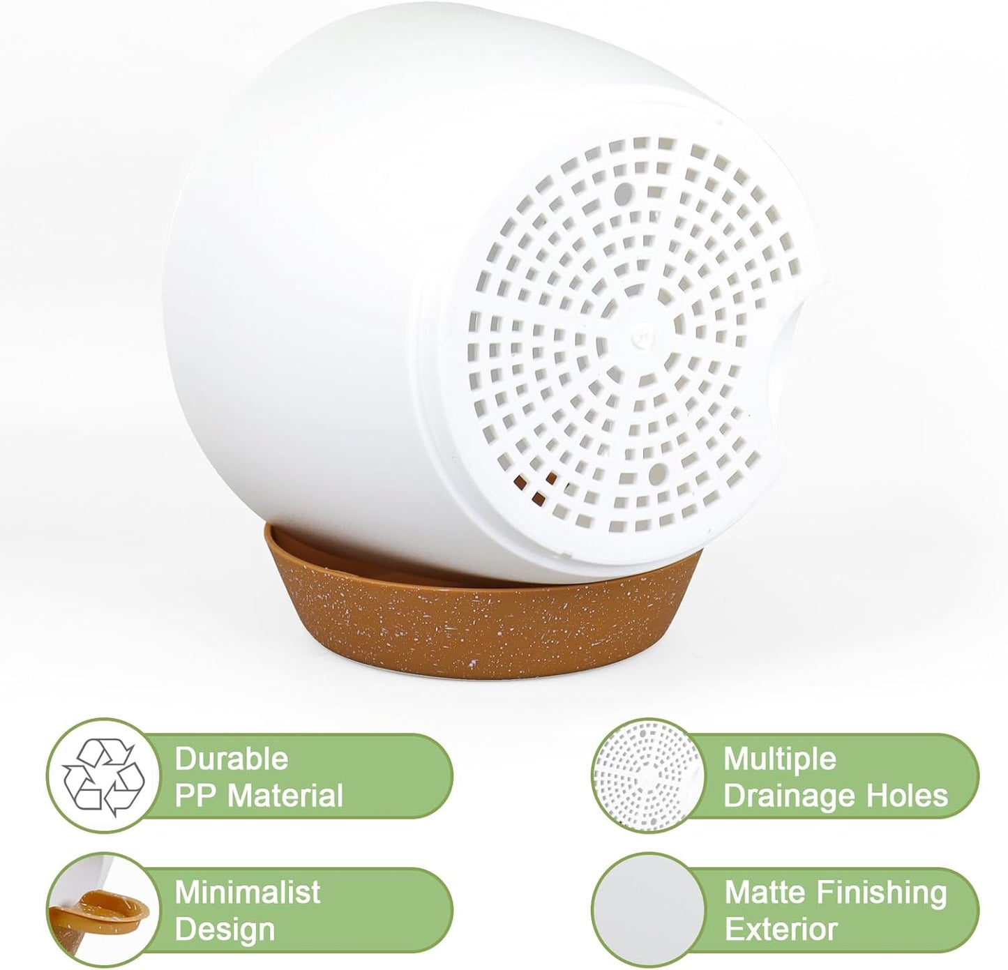 10/9/8 inch Medium Self Watering Pots, Planter, Plant Pots with Mesh Drainage Holes for Indoor Outdoor Garden Plants, Plastic Flower Pots with Removable Deep Reservoir, White with Brown