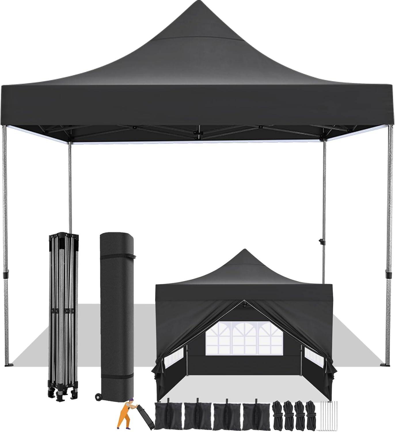COBIZI 10x10 Pop Up Canopy with 4 Sidewall,Heavy Duty Canopy UPF 50+ All Season Wind Waterproof Commercial Outdoor Wedding Party Tents for Parties Canopy Gazebo with Roller Bag (10 x 10 ft Black)