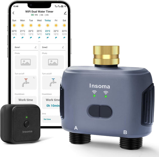 WiFi Water Timer for Garden Hose with Brass Inlet,Smart Hose Timer with WiFi Hub, APP & Voice Control,Up to 20 Watering Plans, 2-Zone Sprinkler Drip Irrigation System Controller for Yard Lawn Watering
