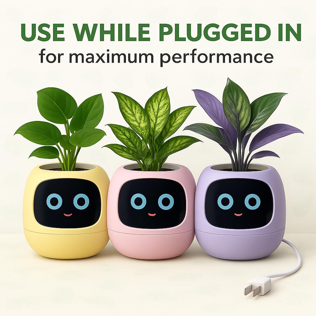 Interactive Plant Pot – Smart Planter, AI Pet Plantagotchi, tamagotchi, Leafypod and Plantiboy, Robot Flower with Feelings, Electric Maceta, Indoor Flowerpot with Water, Digital Gifts (Purple)