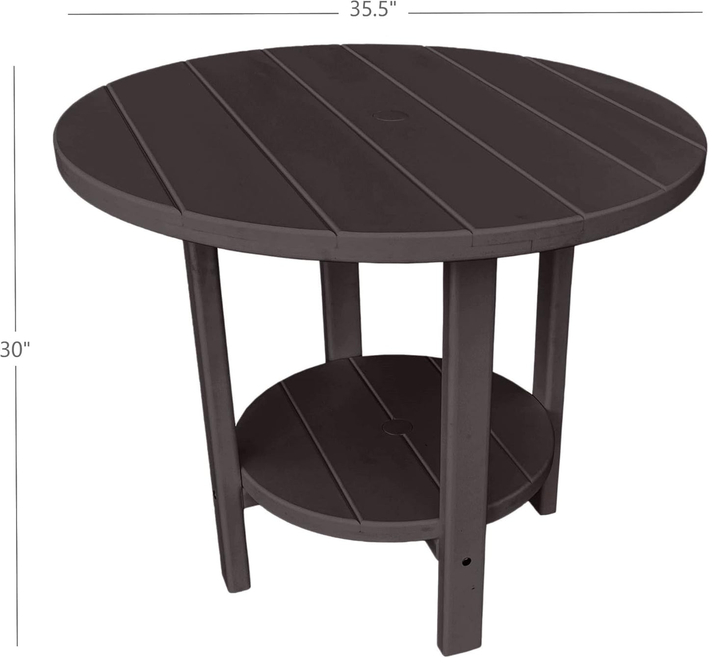 Phat Tommy Round Poly Resin Outdoor Patio Dining Table, All Weather Poly Patio Outdoor Furniture, Brown