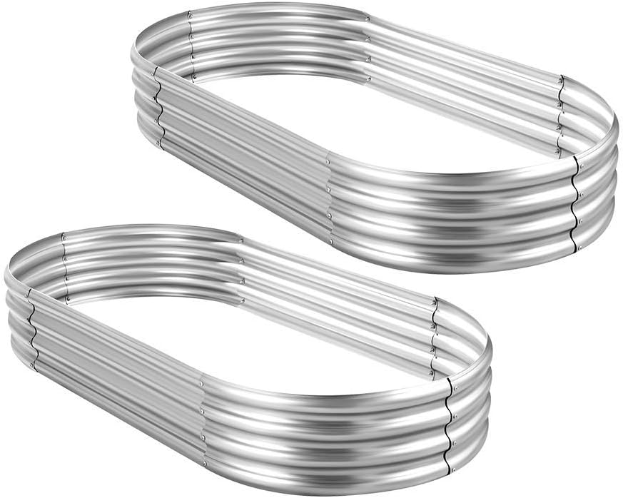 Land Guard 2Pcs Galvanized Raised Garden Bed Kit, 7.5×3×1ft Galvanized Planter Raised Garden Boxes Outdoor, Oval Large Metal Raised Garden Beds for Vegetables………