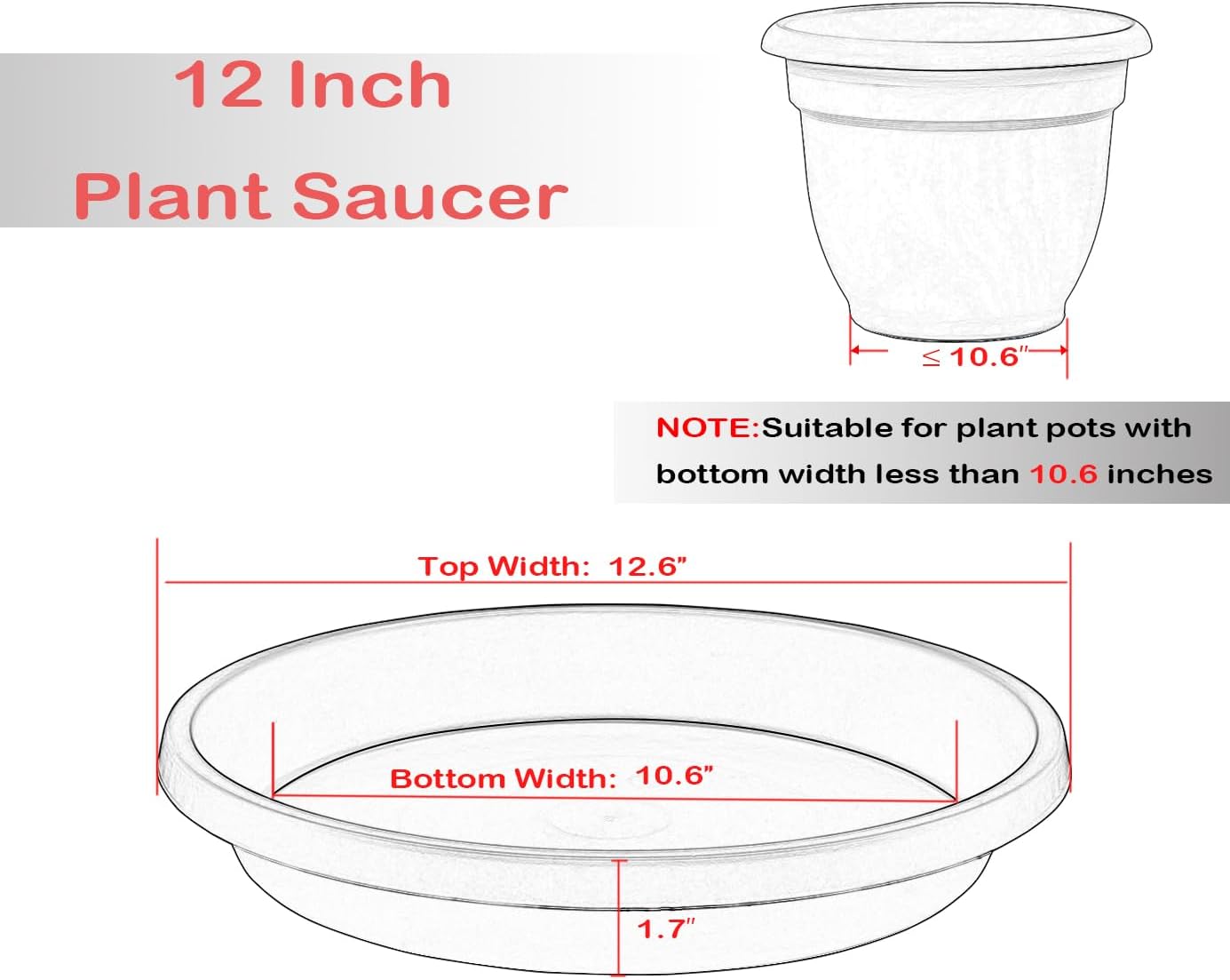 2 Pack Plant Saucer 12 Inch, Heavy Sturdy Plant Trays for Pots, Plant Drip Trays, Plant Water Catcher Tray for Plants, Plastic Plant Saucers for Indoors no Holes