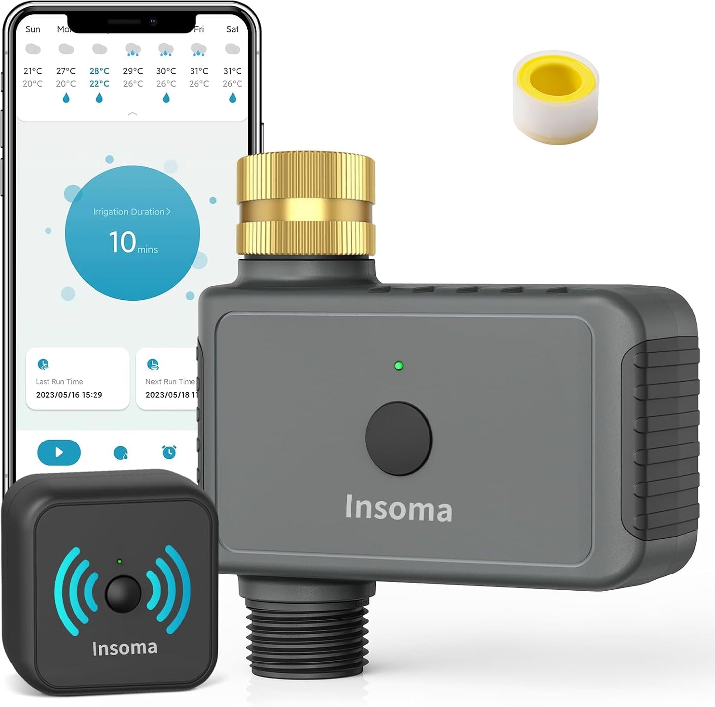 WiFi Hose Timer with Brass Inlet, Smart Water Timer 1 Zone, Sprinkler Timer w/WiFi hub for Remote Control via 2.4Ghz WiFi, Voice/App Controls with Alexa & Google Assistant, for Lawns Yards