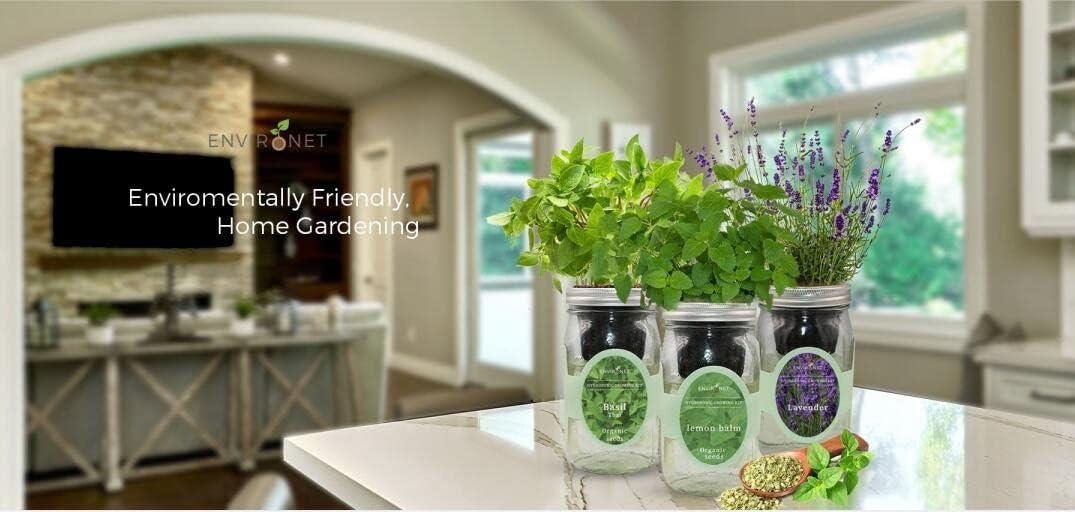 Hydroponic Herb Growing Kit Set, Self-Watering Mason Jar Herb Garden Starter Kit Indoor, Window Herbs Garden, Grow Your Own Herbs from Organic Seeds (Basil, Cilantro and Mint)