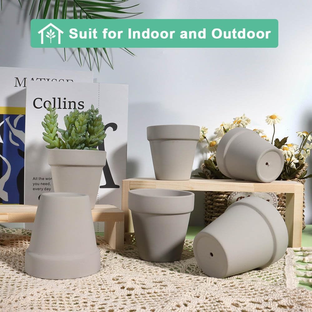 vensovo 3 Inch Grey Terra Cotta & Terracotta Pots with Drainage - 20 Pack Clay Flowerpots, Succulent Nursery Planter Great for Plants, Crafts, Wedding Favor