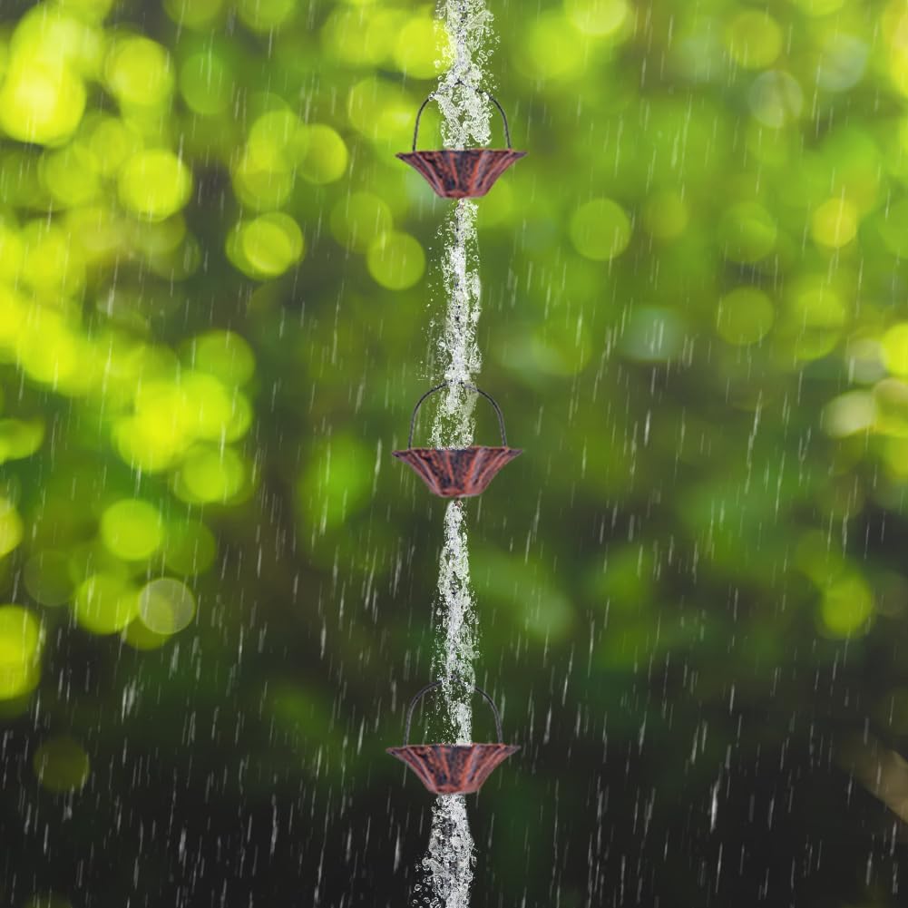 10FT Lotus Rain Chain, Rain Chains for Gutters with 12 Cups, Adjustable Rain Catcher Chain with Bell for Eaves Drainage, Replacement for Downspout