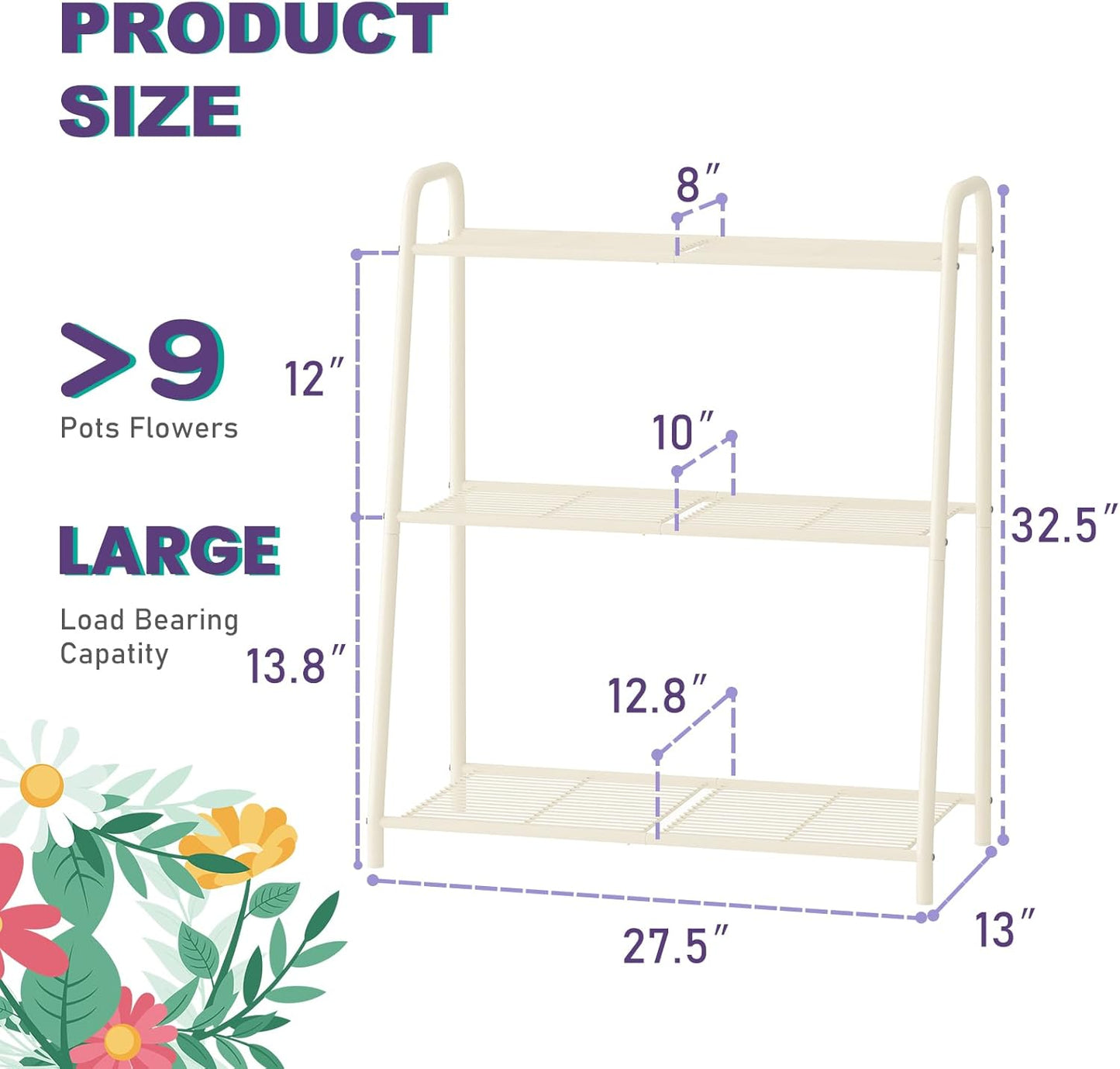 3-Tier Corner Plant Stand Indoor Outdoor , Metal Plant Shelf Black Large Heavy Duty Plant Rack Flower Pot Stand (White)