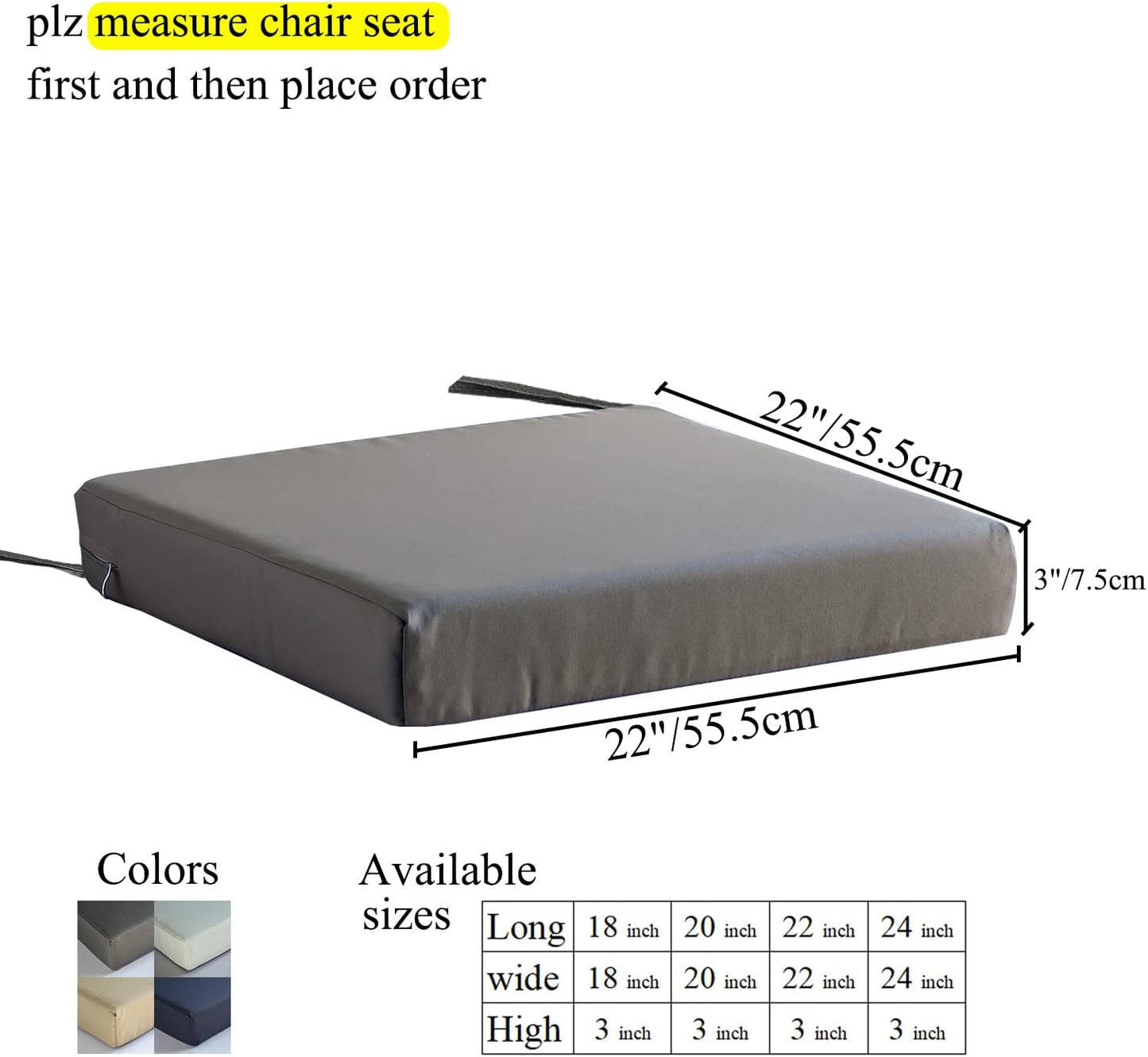 Patio Chair Cushions Set of 2 Non Slip Bottom Chair Pad with Ties Waterproof Square Outdoor Seat Cushion Replacement for Garden Swing Furniture 22x22 Inch, White