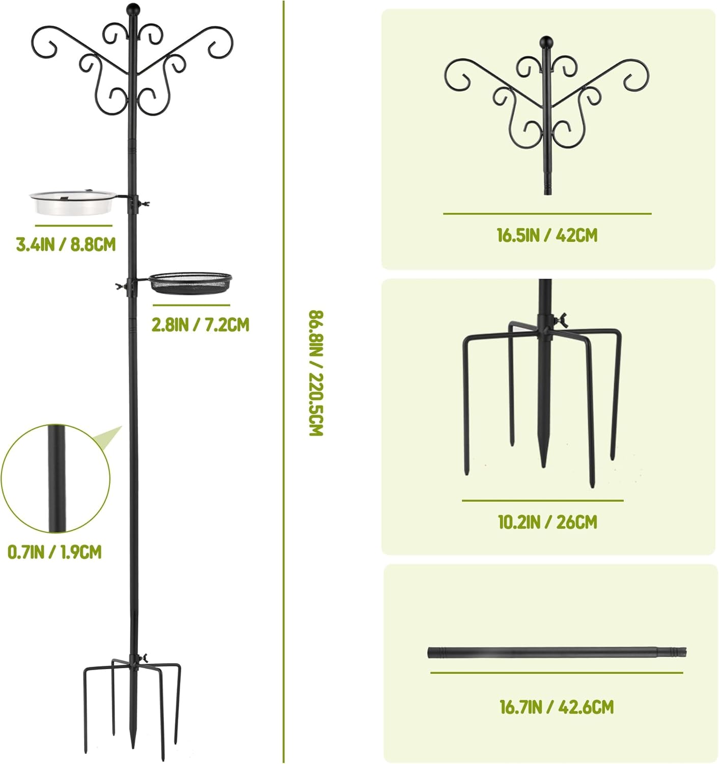 MIXXIDEA Bird Feeding Station Bird Feeder Pole with 5-Prong Base Hanging Hooks Water Bath Mesh Tray Wind-Resistant Water Bowl with Metal Snap Fastening for Outdoors to Attract Wild Birds