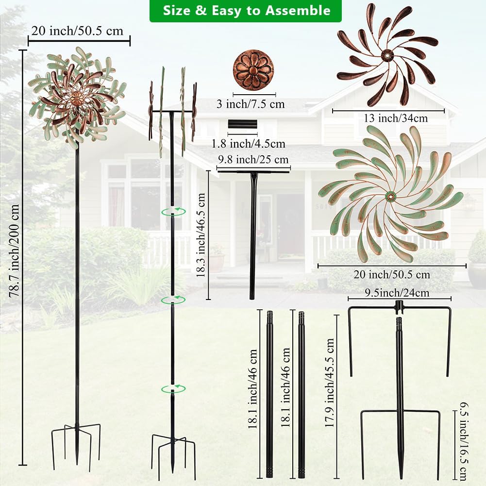 20” Wind Spinners Outdoor,Large Wind Spinner Waterproof,Metal Wind Spinners Double Kinetic Windmill for Yard,Vintage Wind Sculptures & Spinners with 5 Stakes,Pinwheels for Yard and Garden