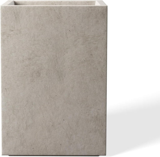 Kante 15.7" H Tall Rectangular Concrete Planters, Outdoor Indoor Lightweight Plant Pots with Drainage Hole and Rubber Plug, Modern Style for Home Garden Patio, Weathered Concrete