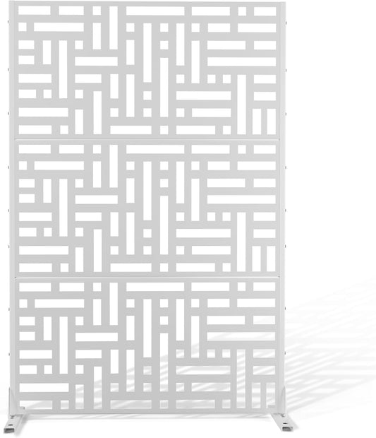 Metal Privacy Screen Outdoor 72" H×47" W,Freestanding Decorative Privacy Screen for Balcony Yard&Garden,Privacy Fence-White&Street