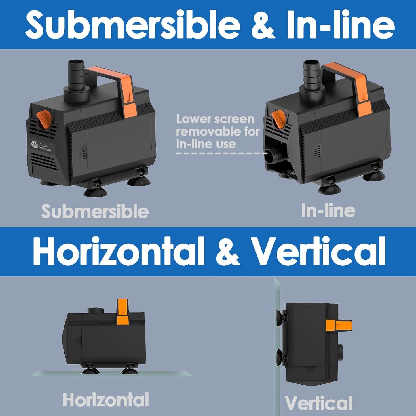 AquaMiracle 1050GPH Submersible Water Pump Pond Pump(4000L/H, 55W), Water Fountain Pump Aquarium Water Pump with Flow Control for Fish Tank, Waterfall, Statuary, Filtration, Water feature, Hydroponics