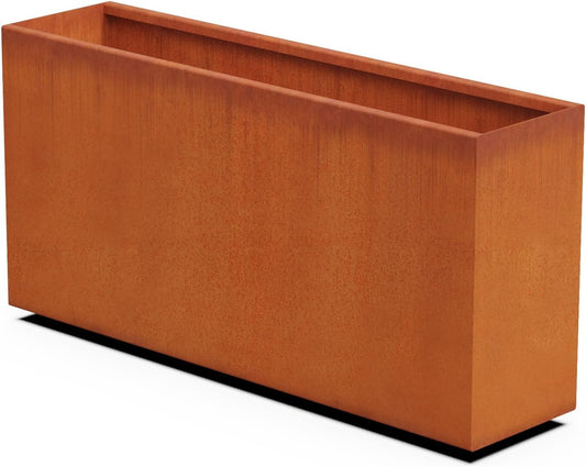 Large Rectangular Planters for Outdoor Plants - 48x24 Inch Extra Large Corten Steel Planter Box for Modern Patio, Deck & Garden | Heavy Duty Metal Planter Rectangle