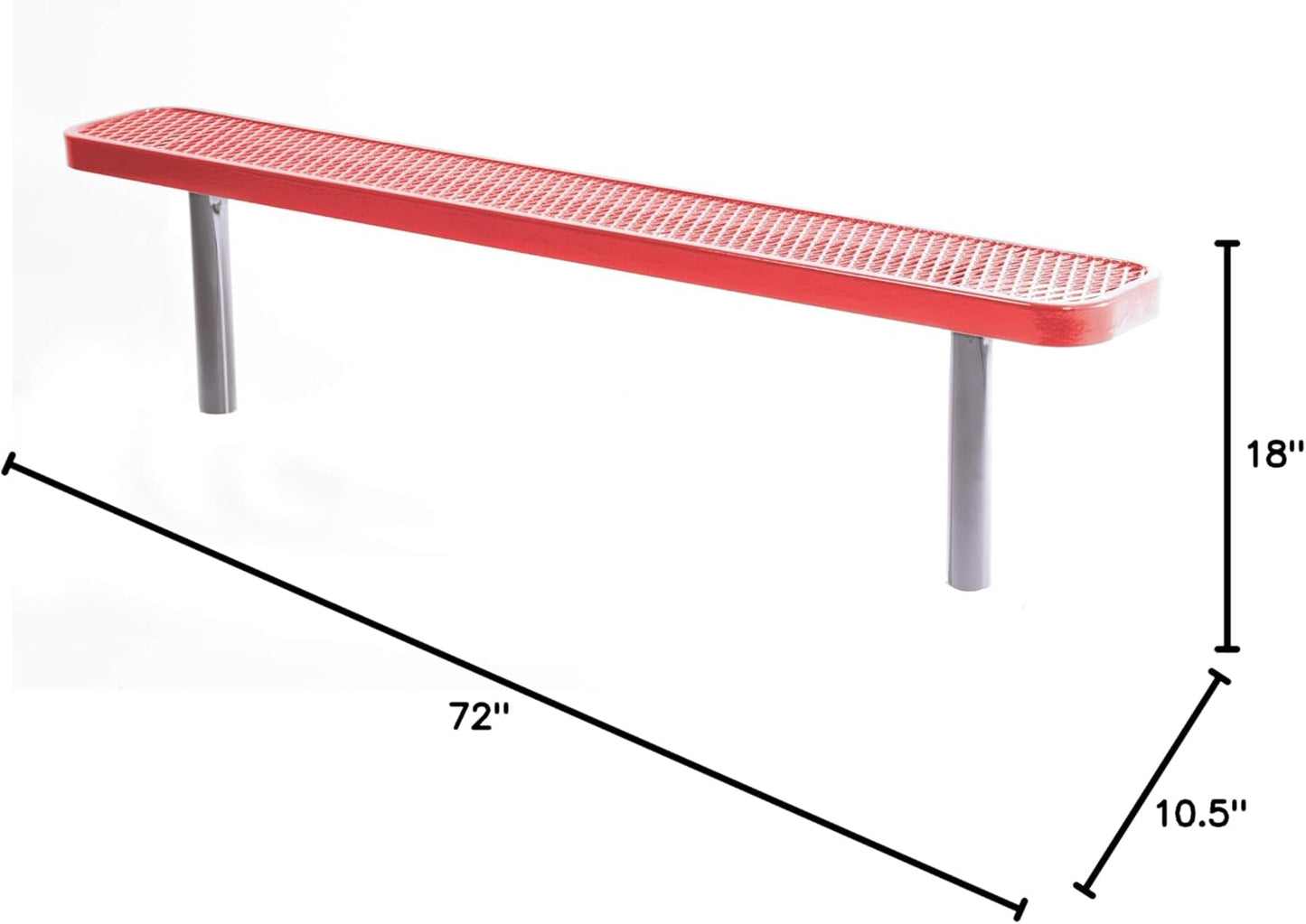 Coated Outdoor Furniture Heavy-Duty Outdoor Bench Thermoplastic Coated, Expanded Metal, Commercial-Grade Seating, Made in America (Inground Without Back, 6 Ft, Red)