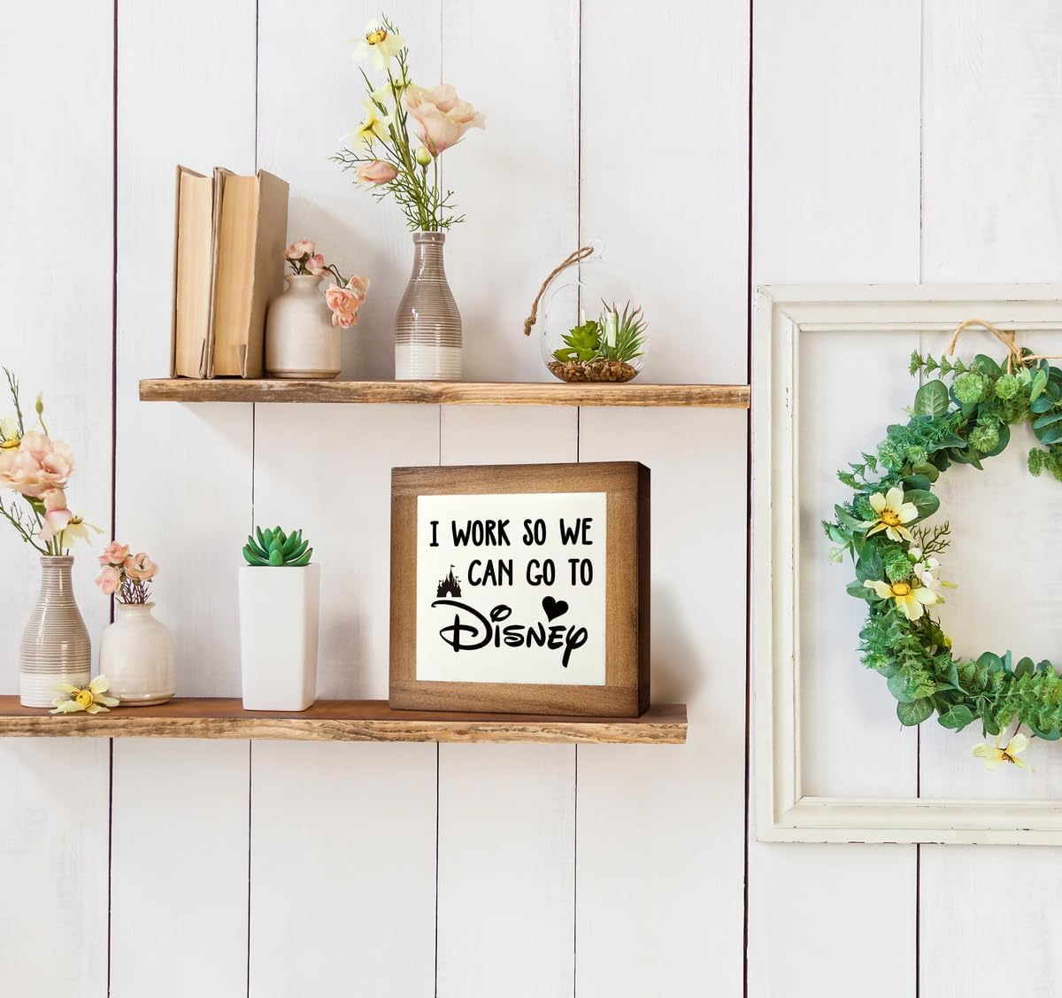 Inspirational Wood Signs, Box Wood Plaques Desk Décor, Decorative Plaques and Signs, Rustic Office Decor Art, Motivational Office Desk Decoration, Farmhouse Home Decor, I Work So We Can Go to D