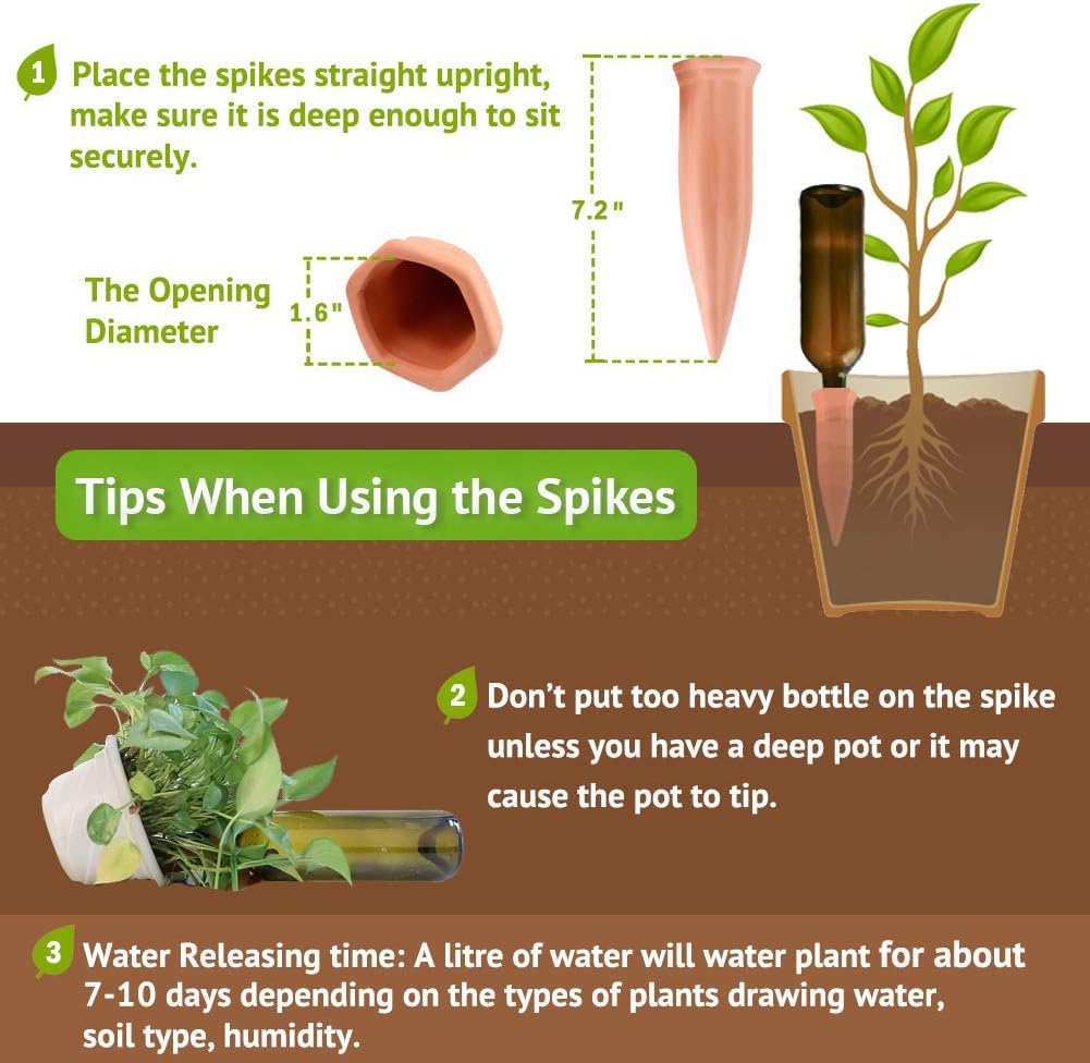 REMIAWY Plant Watering Spikes, Plant Vacation Waterer Wine Bottle Watering Stakes Terracotta Devices Slow Release Self Spikes for Indoor Outdoor