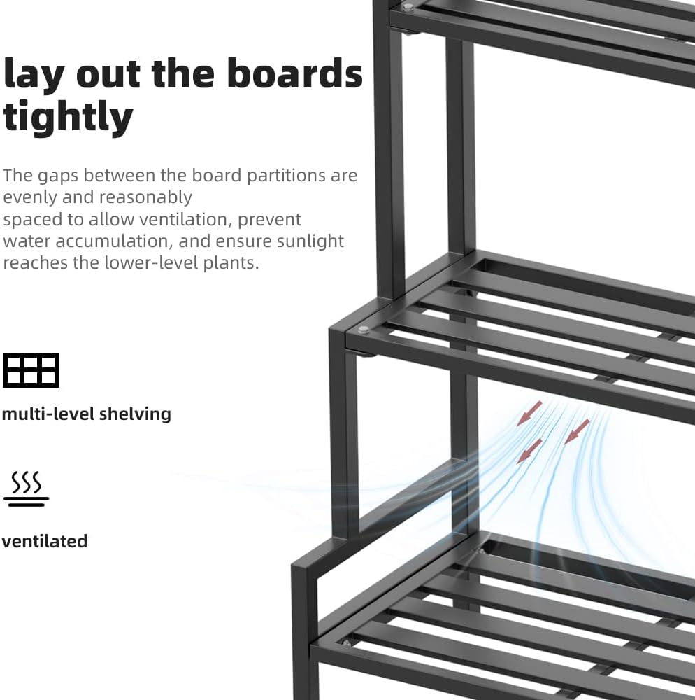 Versatile 3-Tier Metal Plant Stand, Waterproof and Rust-resistant, Heavy-duty Flower Pot Holder for Indoor/Outdoor Use - Adds Elegance to Garden and Home Decor, Black