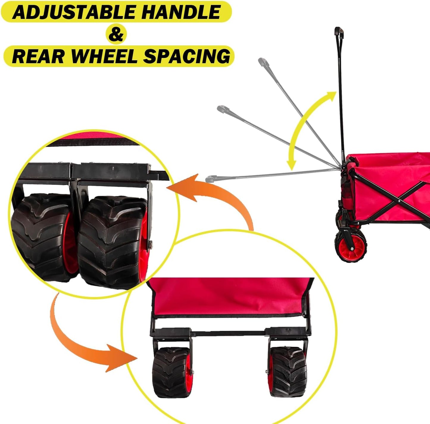 Collapsible Foldable Wagon Cart, Heavy Duty Folding Wagon with Big All-Terrain Beach Wheels, Portable Utility Garden Cart with 330lbs Weight Capacity for Camping Fishing & Outdoor Use