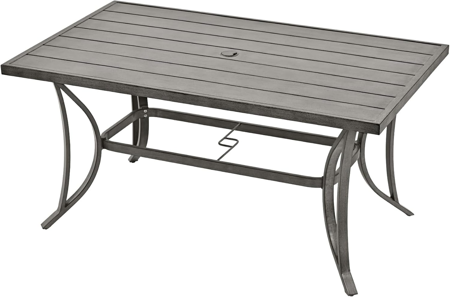 HAPPATIO Patio Dining Table for 6, Large Rectangle 60"×36.2", Patio Aluminum Slat Dining Table with 2.2" Umbrella Hole, All Weather Outdoor Table for Lawn, Garden and Poolside
