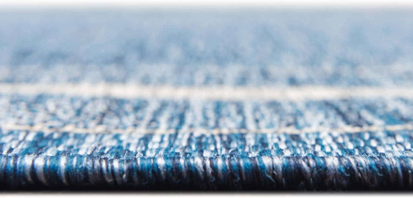 Unique Loom Outdoor Border Collection Area Rug - Soft Border (7' 10" Round, Blue/ Ivory)