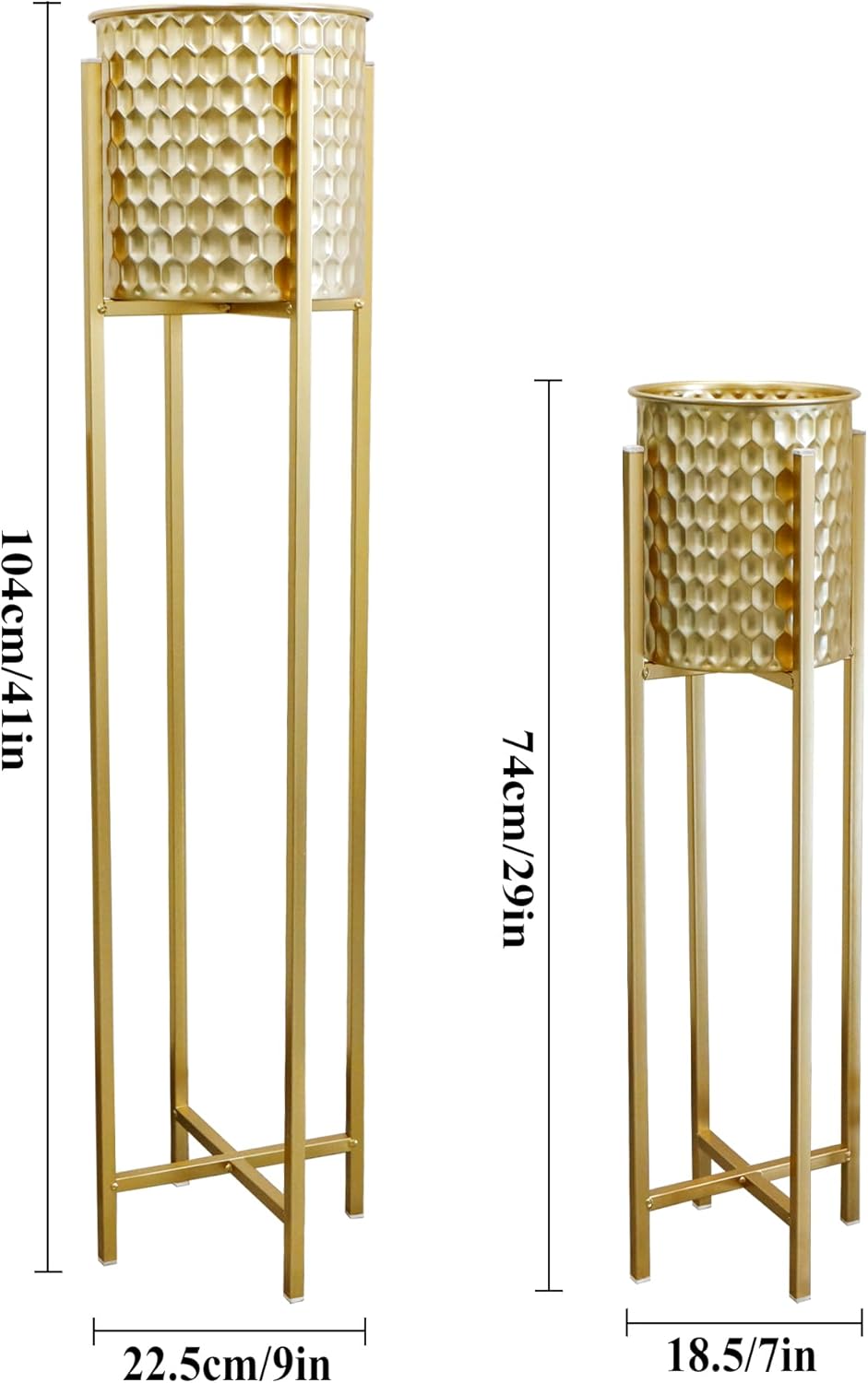 TRIROCKS Set of 2 Planters with Stand Indoor Outdoor Metal Gold Planters for Indoor Plants 30 &40" Tall Morden Planters Flower Pots for Living Room Corner Kitchen Office Garden Balcony Patio Decor