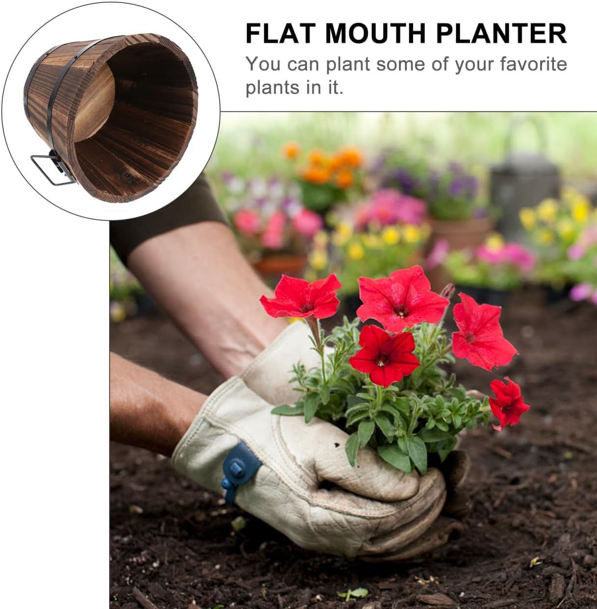 Wooden Barrel Flower Pot - Rustic Planter for Indoor & Outdoor Use with Drainage Holes - 7 Inch Brown Planter for Decorative Plants & Vegetables