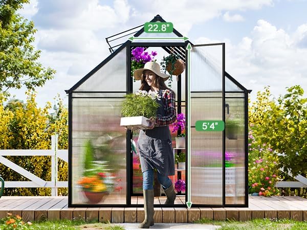CDCASA 12x6x6 FT Greenhouse for Outdoors, Large Polycarbonate Greenhouse Aluminum Greenhouses w/Vent Window, Swing Door & Easy Assembly Walk-in Green House for Patio, Backyard, Garden, Black