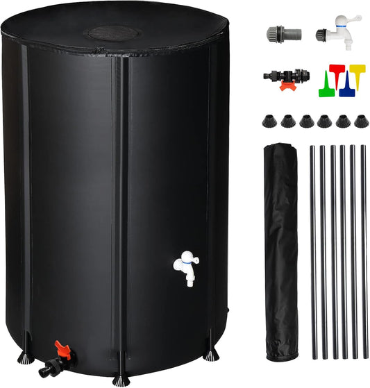 100 Gallon Collapsible Rain Barrel, Portable Rainwater Collection System, Water Storage Tank, Rain Catcher Barrel with Two Spigots and Overflow Kit, Rain Water Barrel Collector for Garden, Black