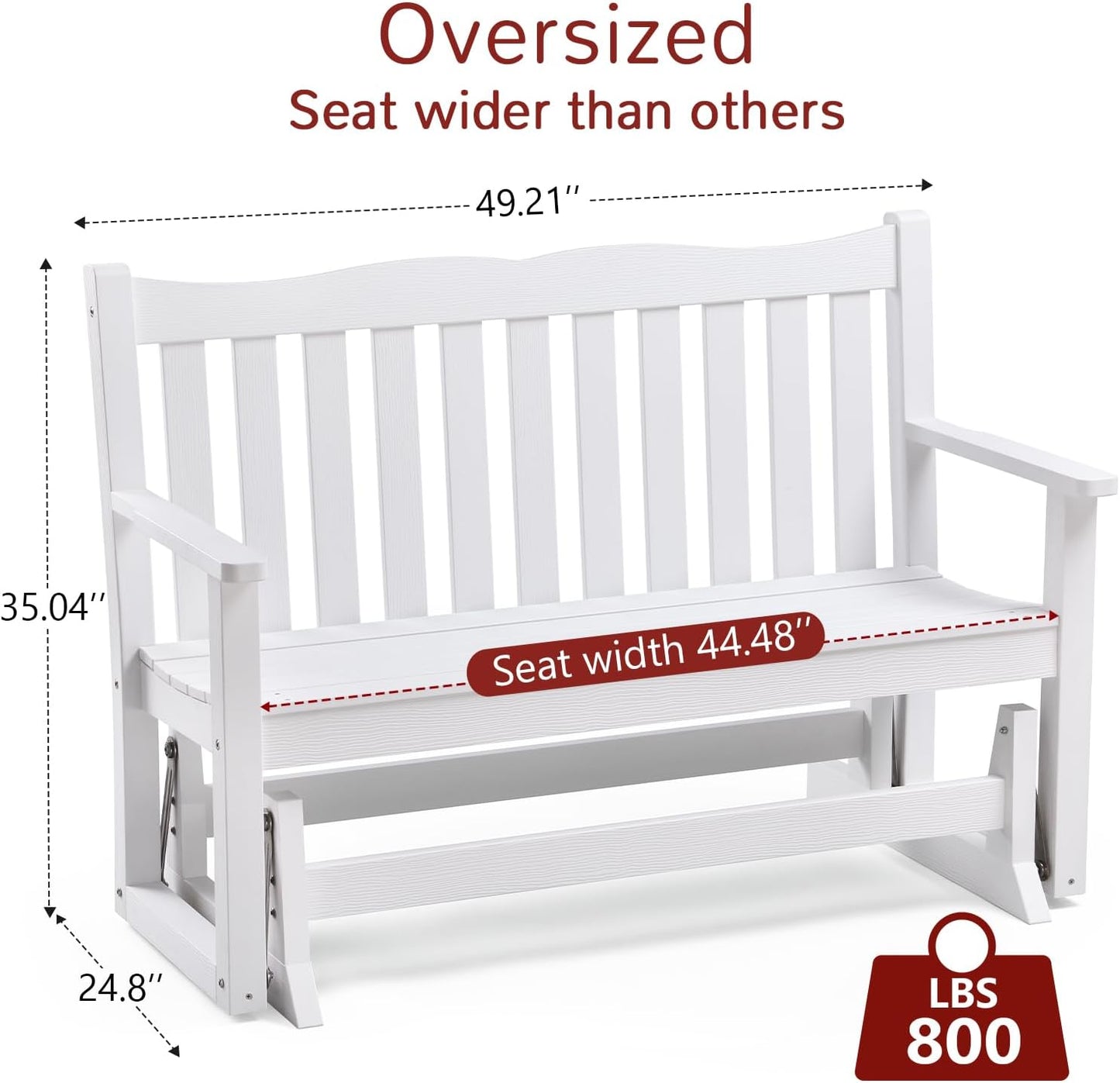 Stoog Outdoor Glider Benches Set of 2, All-Weather Patio Glider with 800 lbs Weight Capacity, Never Fade or Rot, for Porch, Backyard, and Garden, White