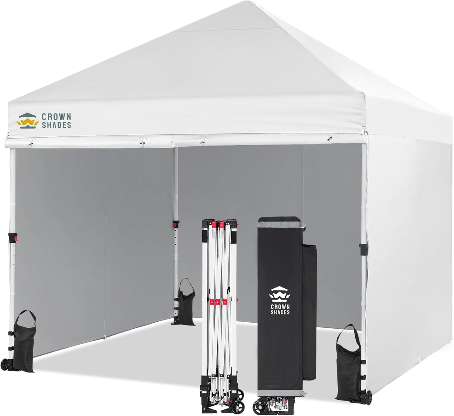 CROWN SHADES Pop Up Canopy Tent, 8x8 Commercial Canopy Tent with 4 Sidewalls, 4" Wheels, 4 Upgraded Weights, Patented Centerlock, 400D Fabric, Sto'N Go Bag, White