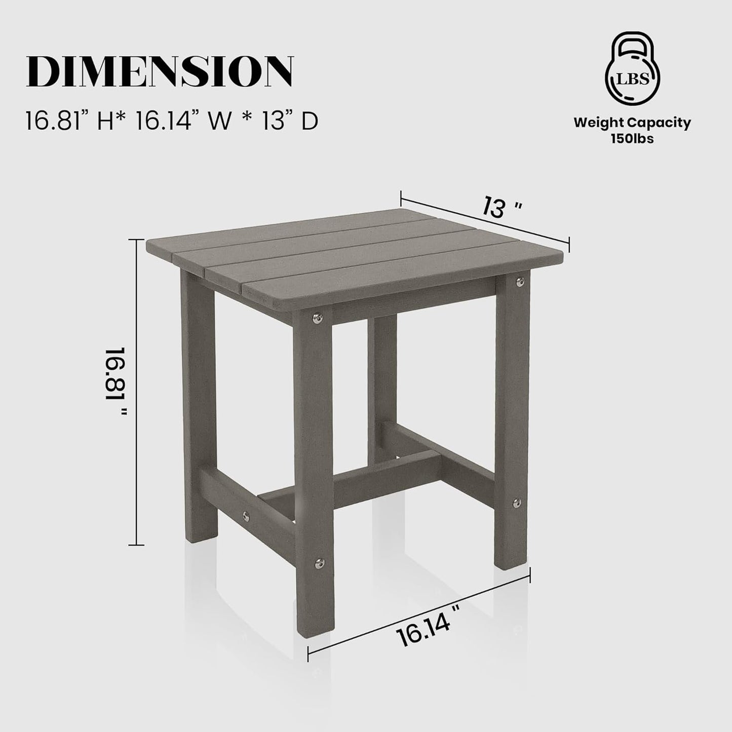 Outdoor Side Table, Small Adirondack Side Table for Adirondack Chair - Indoor Outdoor End Table - HDPS (Grey)