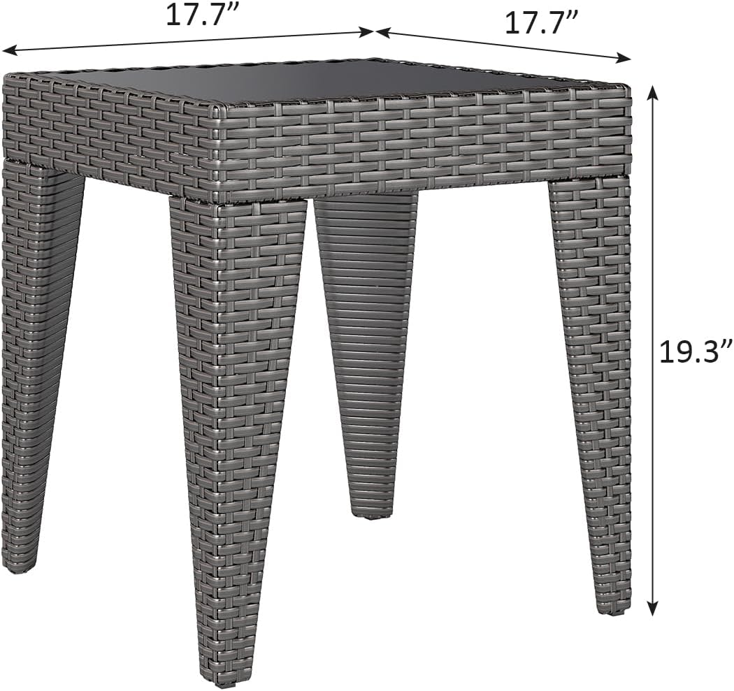 Outdoor Small Patio Table - PE Rattan Coffee Table, Wicker Side Table for Patio, Balcony & Porch, Durable & Iron Frame (1, Rattan Black)