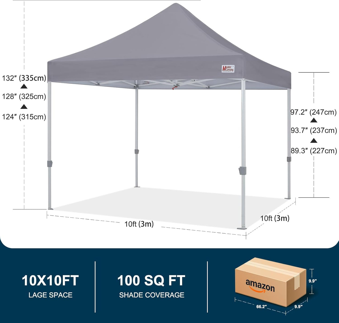 MASTERCANOPY Pop Up Canopy Tent Commercial Grade 10x10 Instant Shelter (Grey)