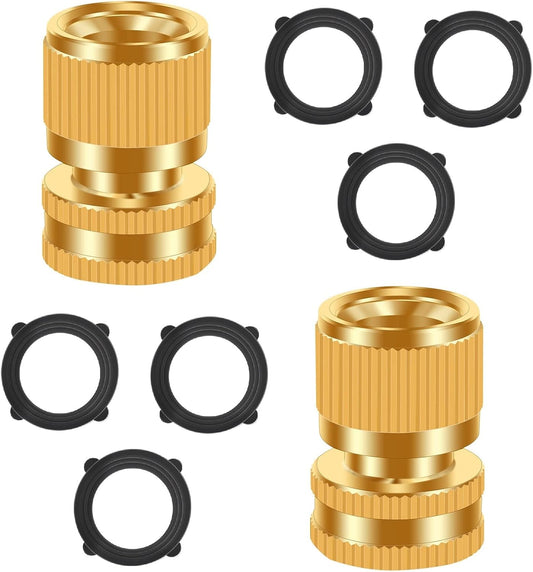 Garden Water Pipe Quick Connect, No-Leak 3/4 Inch GHT Thread Fitting Water Hose Female Adapter, Heavy-Duty Rust Resistant Brass Water Pipe Connector, Easy to Use (2 Female Connect ）