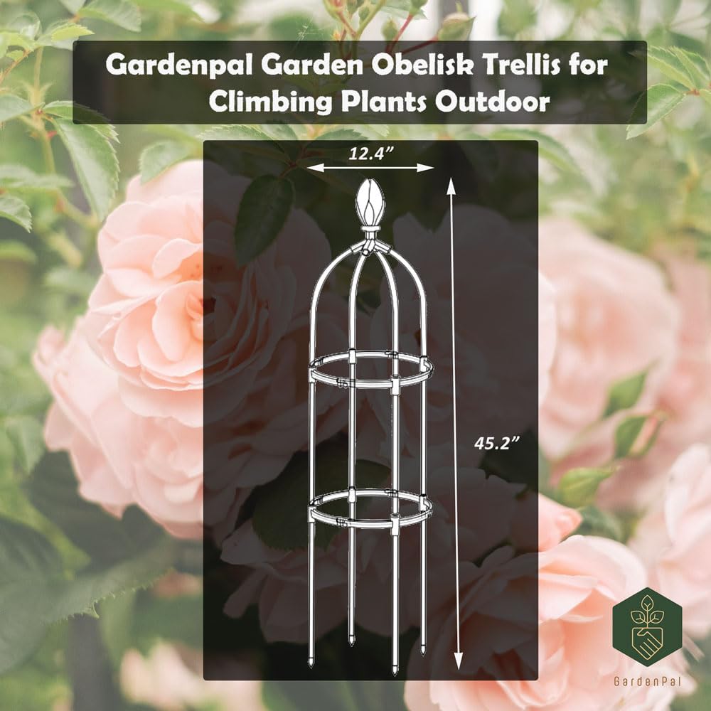 GardenPal Rustproof Metal Pipe Garden Obelisk Trellis, Tomato Cage and Plant Support for Climbing Plants, Potted Tall Plant Stakes for Vine Vegetable Flower Support Outdoor Indoor - 1 Pack