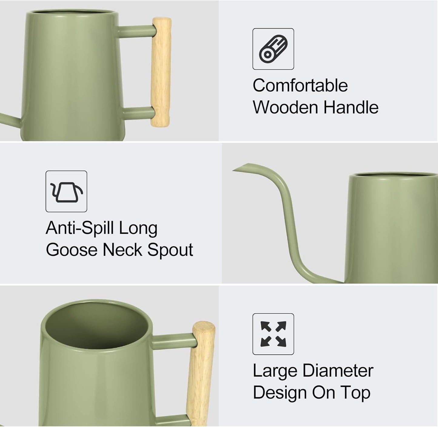 Watering Can Indoor Plants, 35 oz/1000 ml Metal Stainless Steel Watering Can Pot with Long Spout for Indoor House Plants Bonsai Outdoor Garden Flower Decorative (Sage Green)