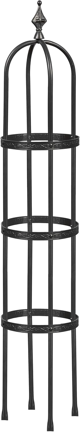 Evergren Garden Metal Obelisk Trellis for Climbing Plants | Indoor/Outdoor Floral Pattern Arch Trellis for Potted Plants (5 ft Black)