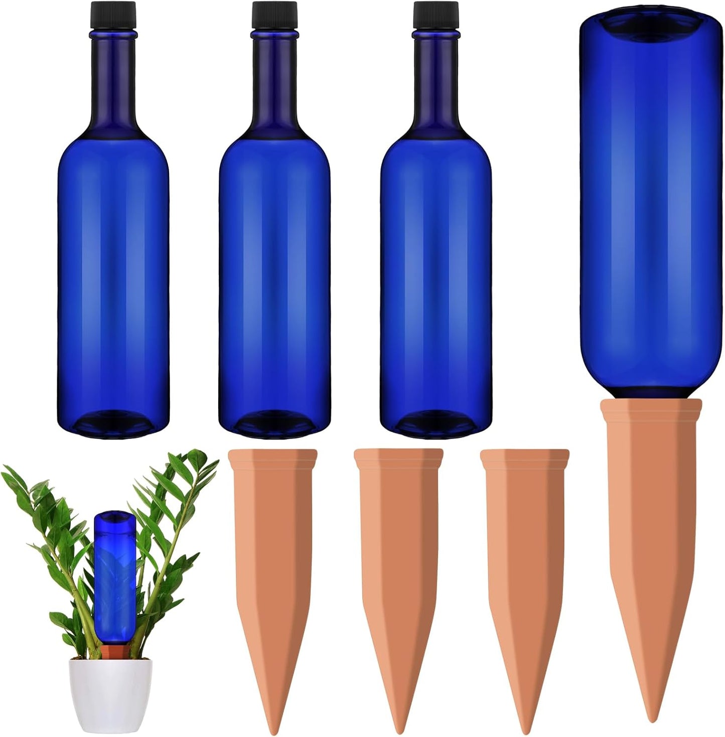 3 Sets Plant Watering Devices Terracotta 26 oz Self Watering Spikes Plastic Wine Bottles Slow Release Vacation Insert Automatic Plant Pot Waterer Device for Indoor Outdoor Garden