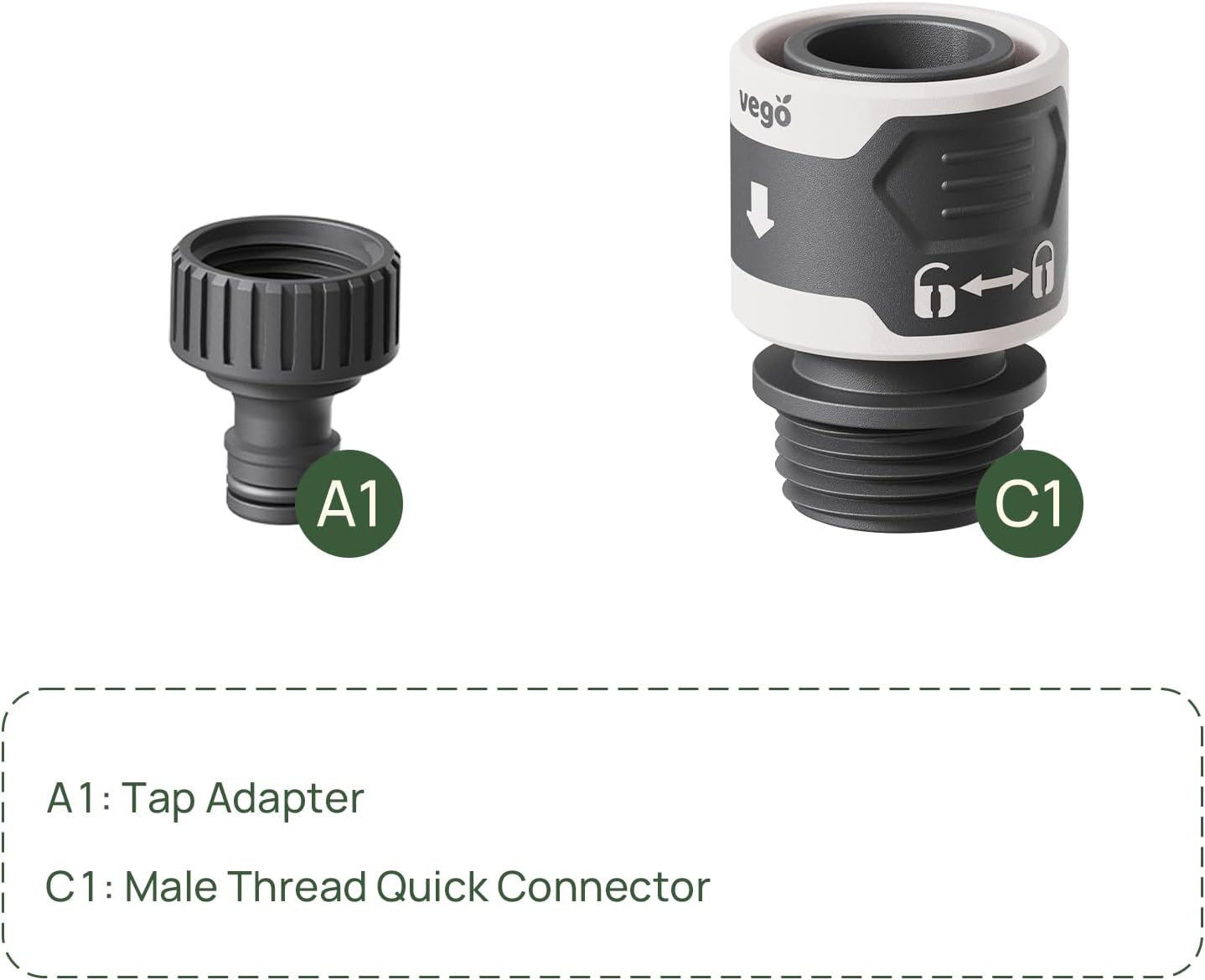 Vego Garden Hose Fitting Quick Connector Set with Water Stop & Lock Feature Quick Release Kit Hose Fittings and Adapters- V1 Set of 4